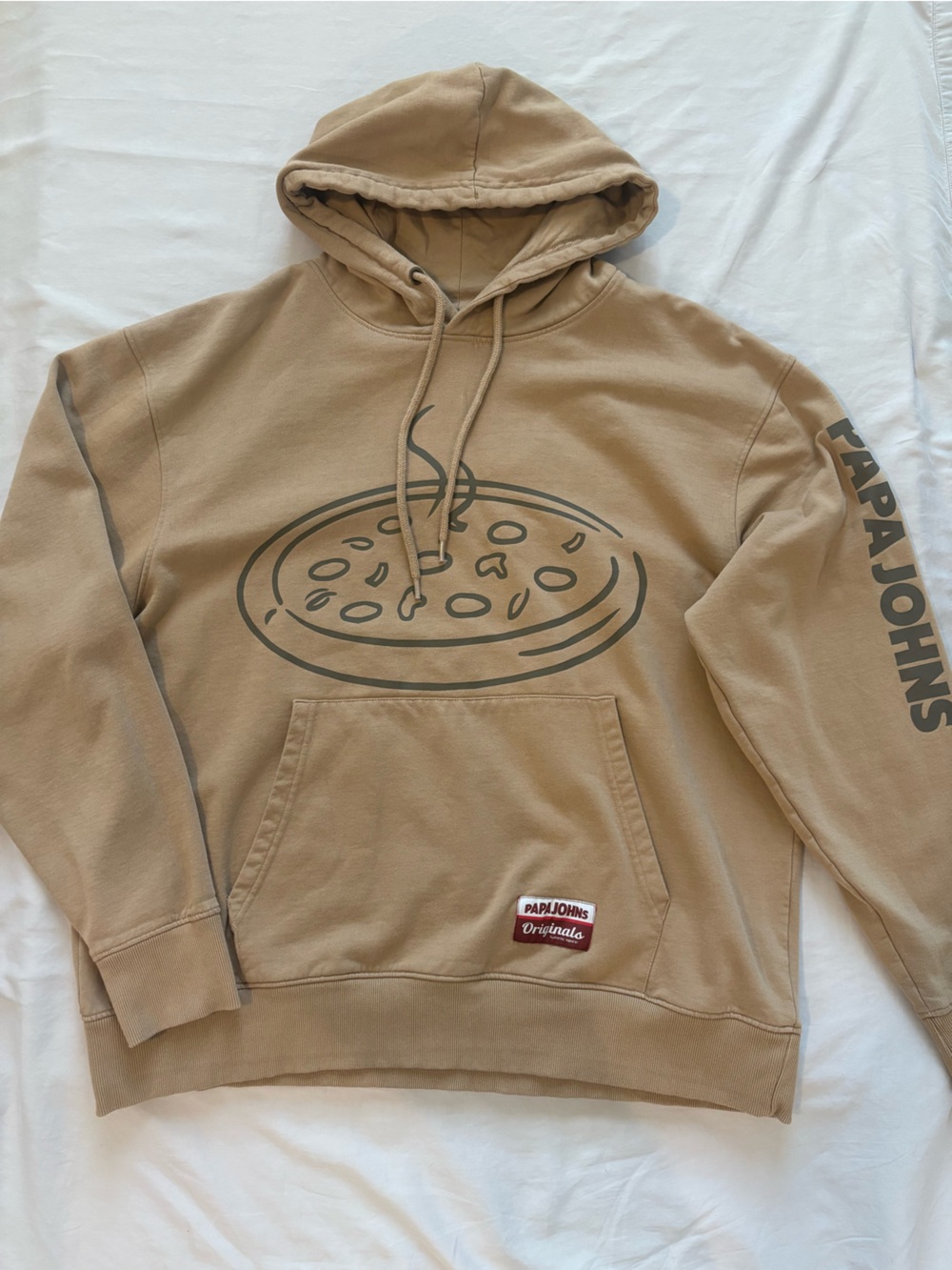 Pizza Hoodie Men’s 2XL Tan Graphic Pullover Y2K Workwear